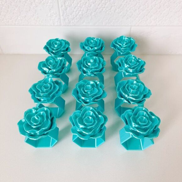 Elegant Rose Napkin Rings – Cyan Blue - Handmade - Wedding Party Event Planner - Picture 11 of 13